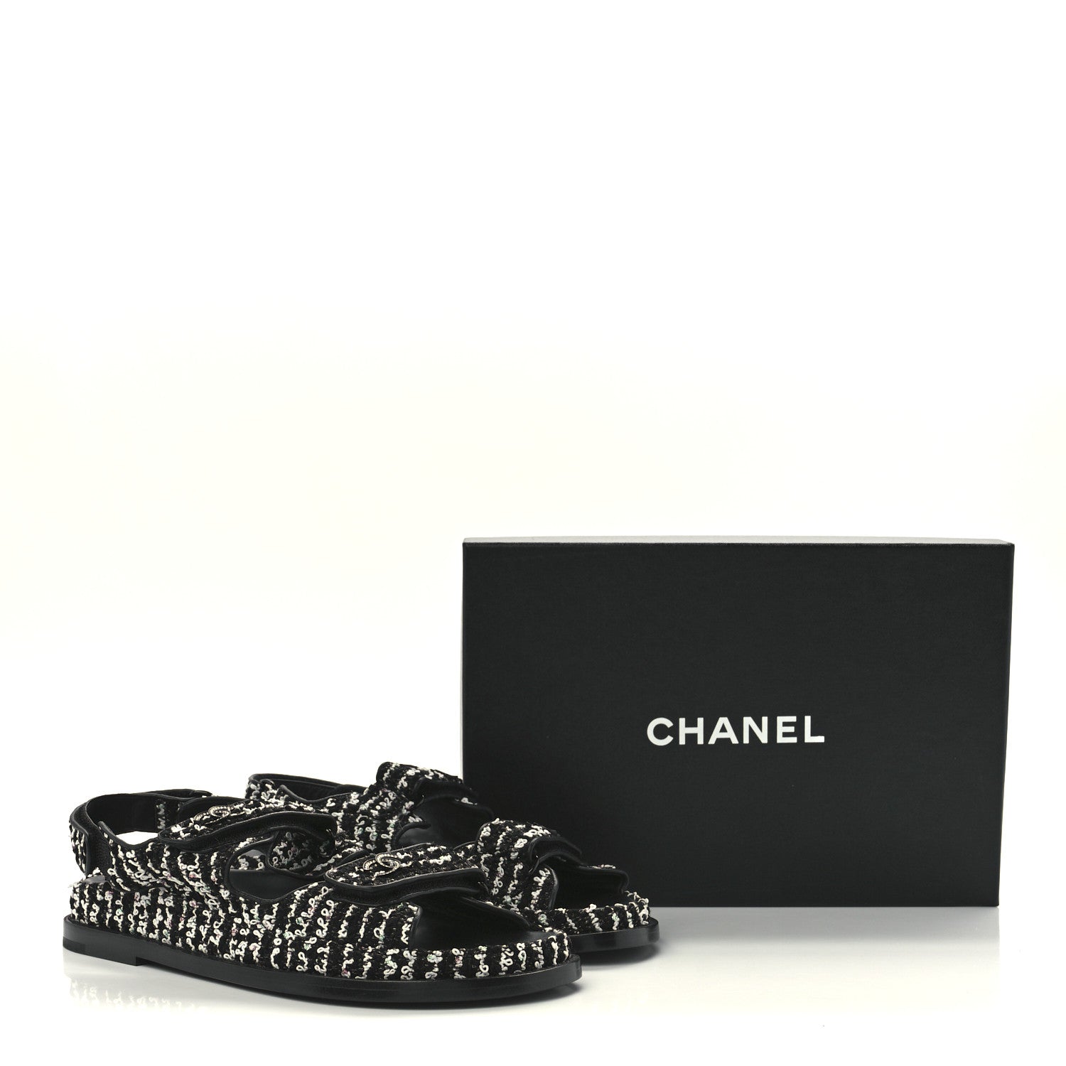 Chanel Tweed Lambskin Dad Sandals 38.5 Black White 9 of 9