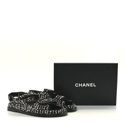 Chanel Tweed Lambskin Dad Sandals 38.5 Black White 9 of 9