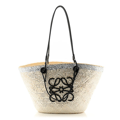 Loewe Calfskin Raffia Paulas Ibiza Sparkling Metallic Anagram Basket Tote Bag Natural Silver 1 of 10