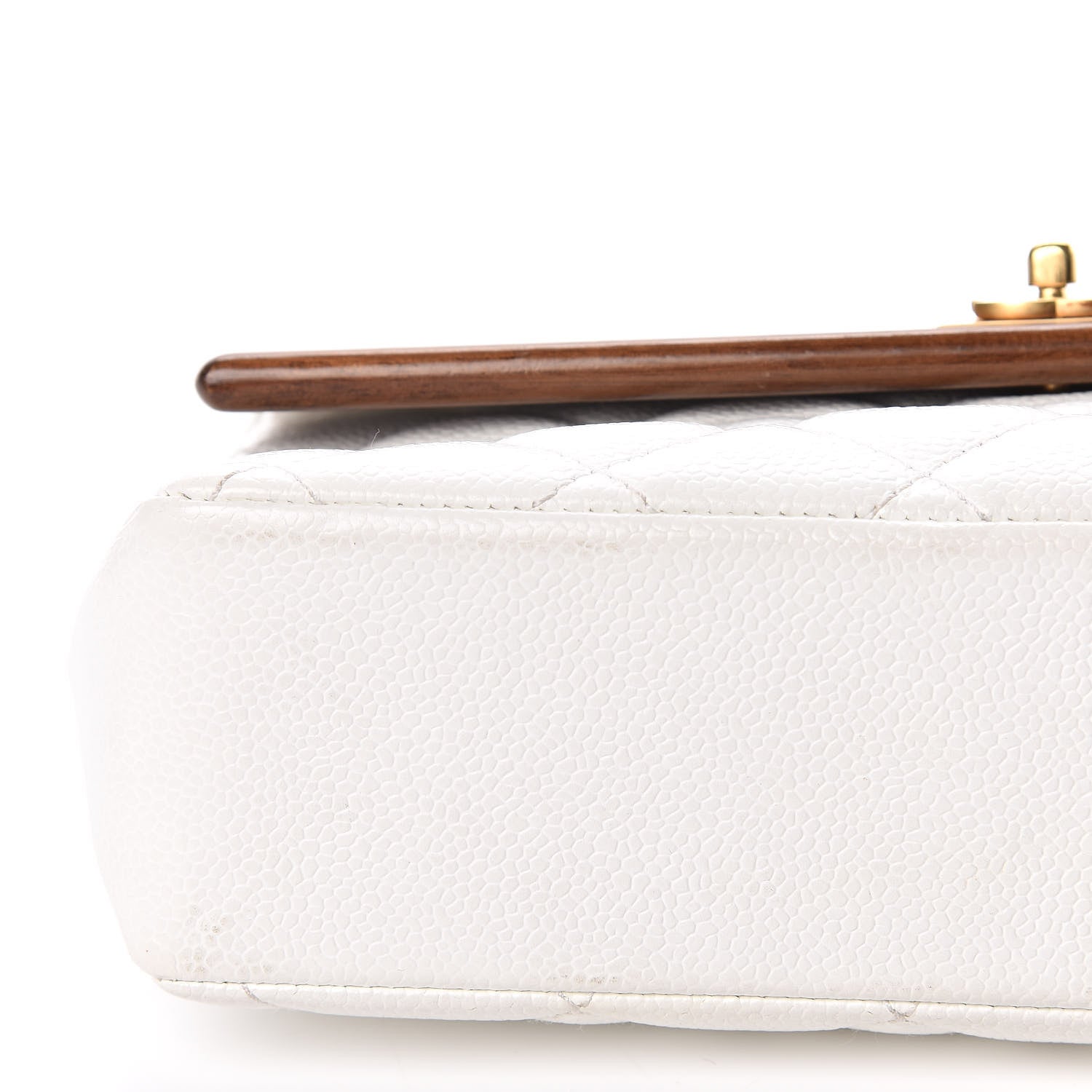 Chanel Caviar Quilted Wood CC Single Flap White 6 of 10