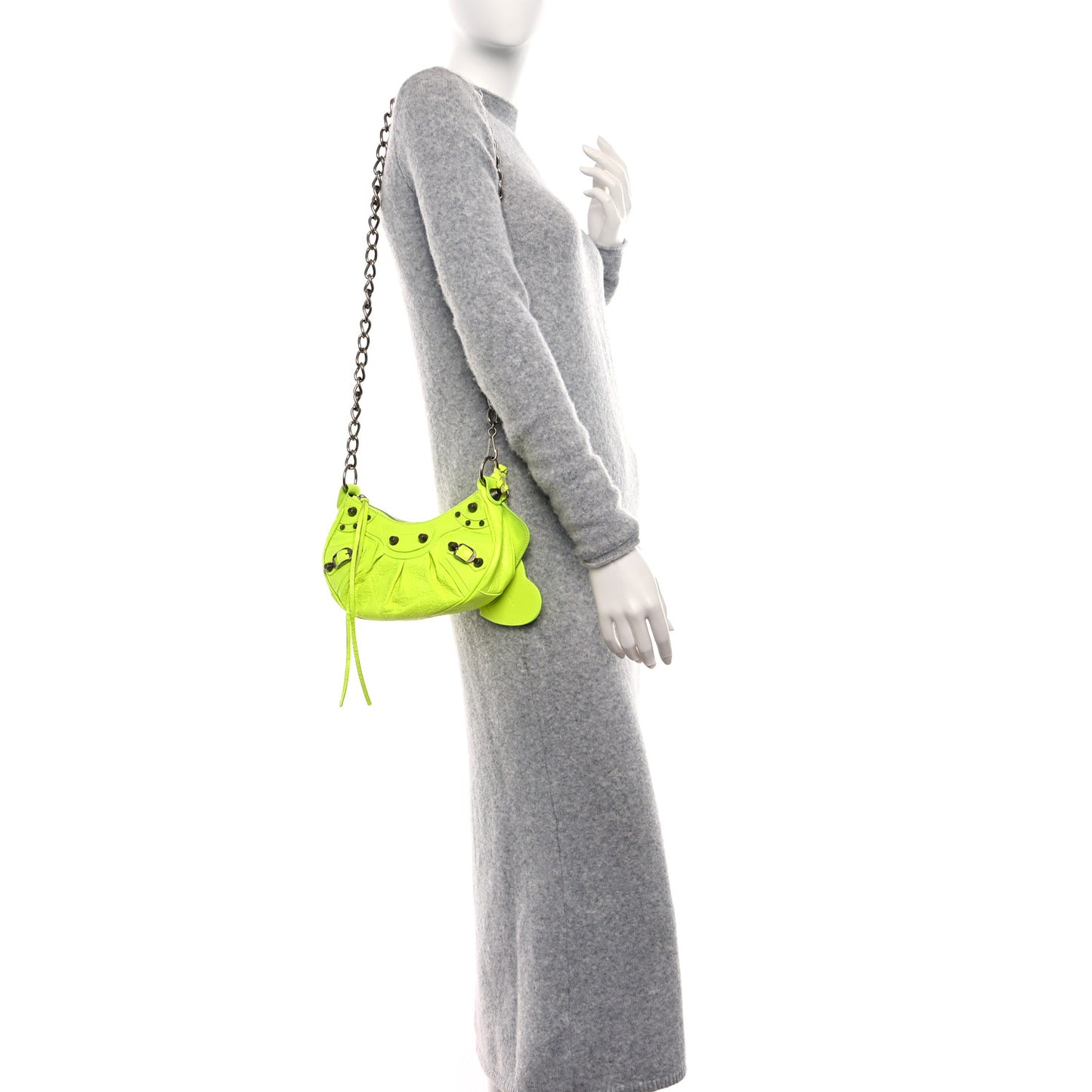 Agneau Arena Le Cagole Chain Shoulder Bag XS Fluo Yellow