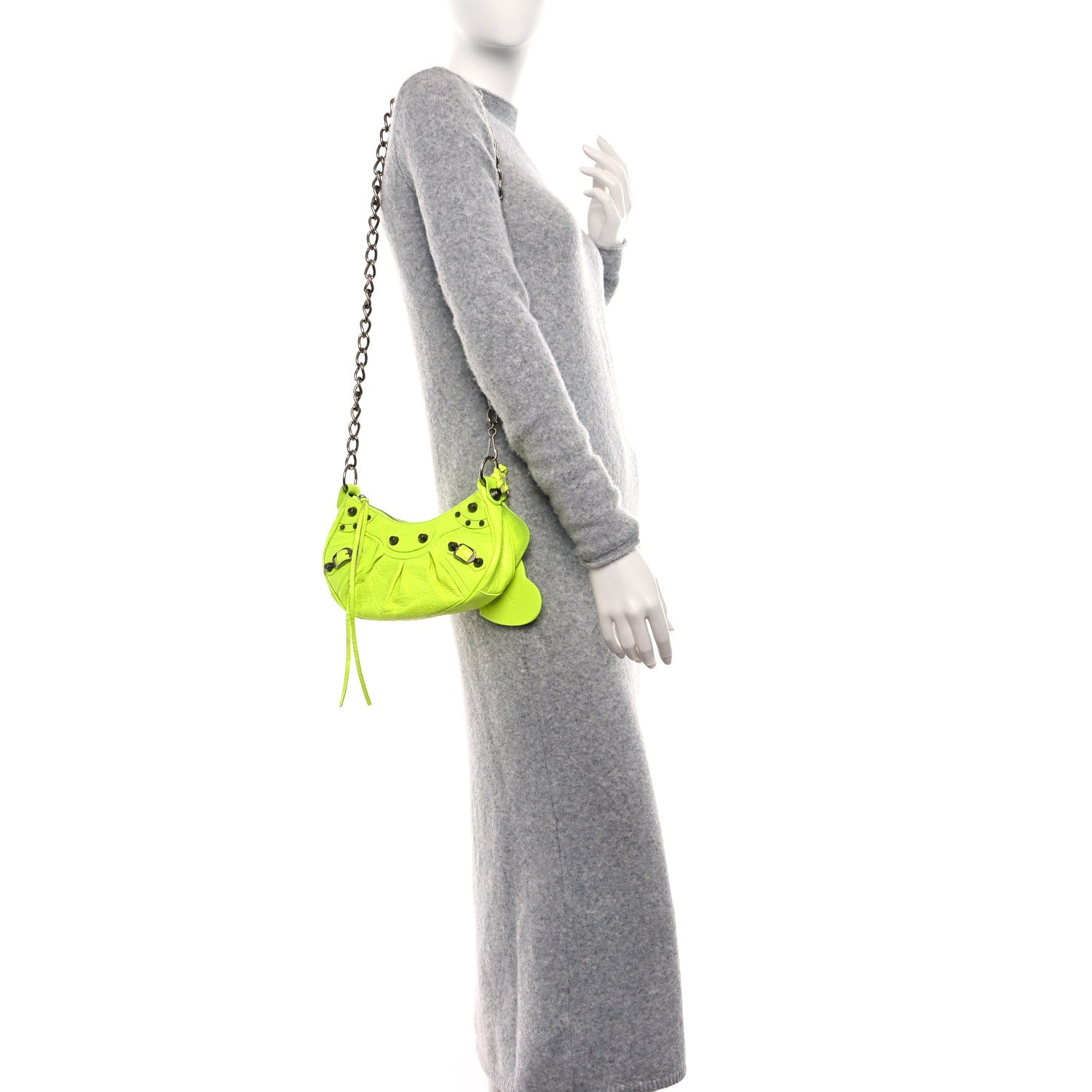 Balenciaga Agneau Arena Le Cagole Chain Shoulder Bag XS Fluo Yellow 2 of 9