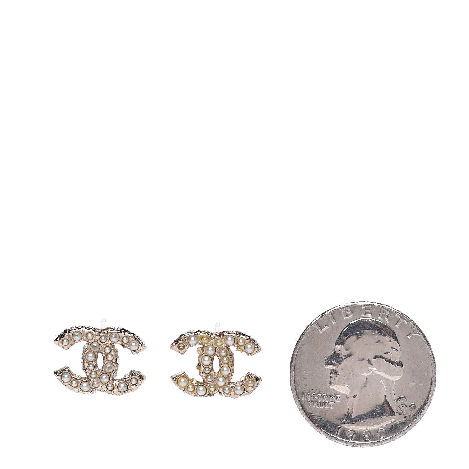 Chanel Pearl Crystal CC Earrings Gold 2 of 4