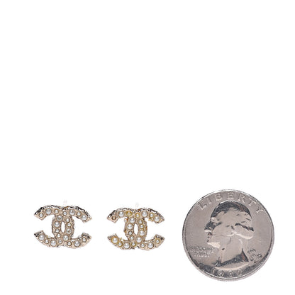 Chanel Pearl Crystal CC Earrings Gold 2 of 4