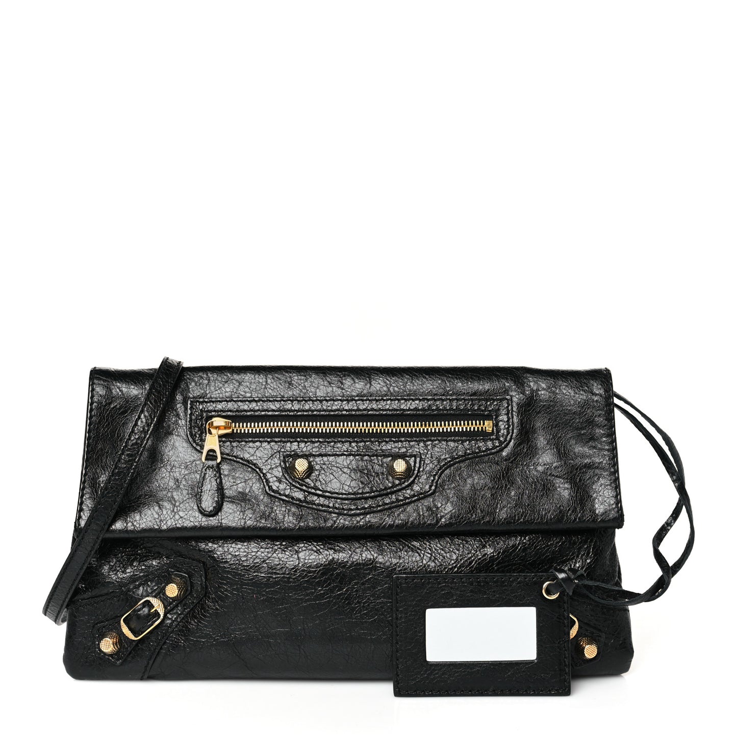 Agneau Giant 12 Gold Hardware Envelope Strap Clutch Black