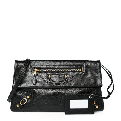 Balenciaga Agneau Giant 12 Gold Hardware Envelope Strap Clutch Black 1 of 9