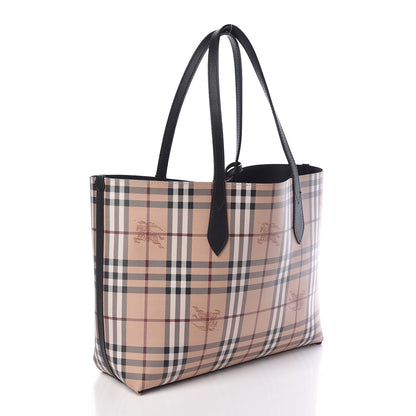 Burberry Grainy Calfskin Haymarket Check Medium Reversible Tote Black 4 of 13