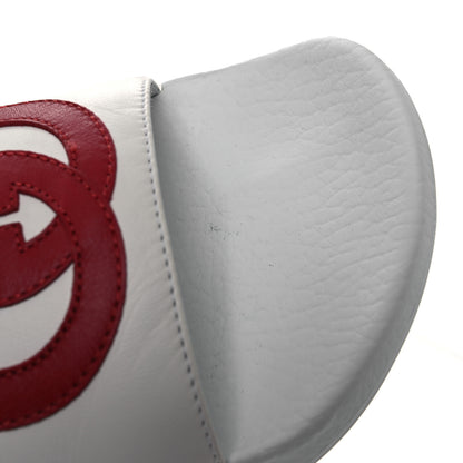 Gucci Nappa Miro Soft Calfskin Interlocking G Mens Slide Sandals 6 White Hibiscus Red 9 of 12