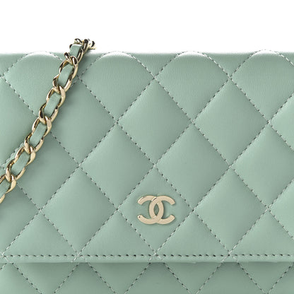 Chanel Lambskin Quilted Mini Wallet On Chain WOC Light Green 10 of 11