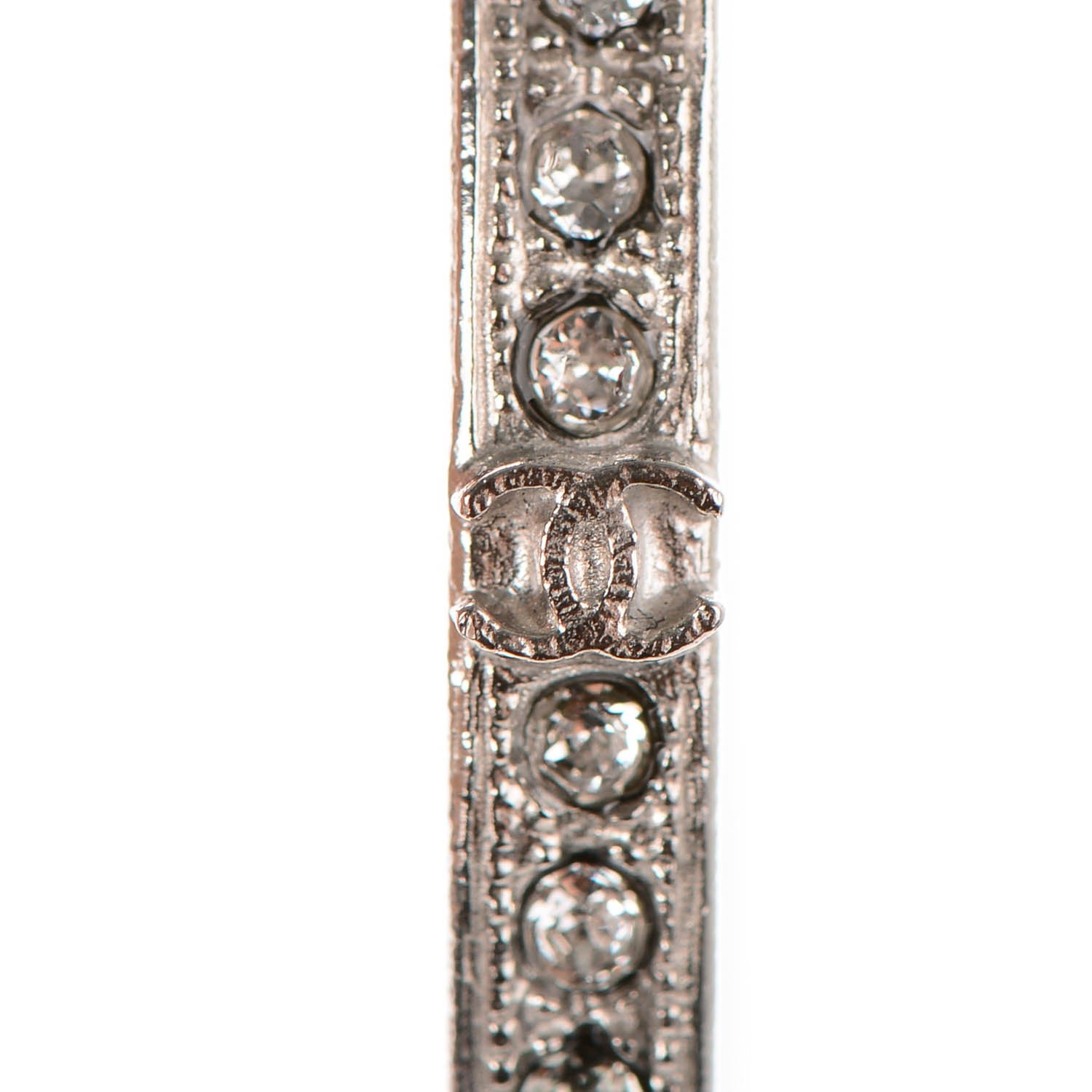 Chanel Crystal CC Hoop Earrings Grey Silver 2 of 5