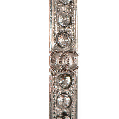Chanel Crystal CC Hoop Earrings Grey Silver 2 of 5