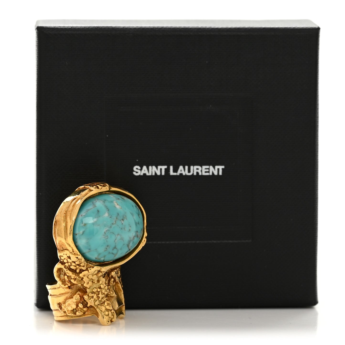 Glass Cabochon Arty Ovale Ring 47 4 Gold Turquoise
