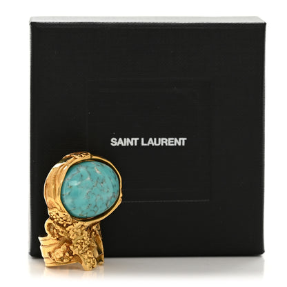 Saint Laurent Glass Cabochon Arty Ovale Ring 47 4 Gold Turquoise 5 of 5