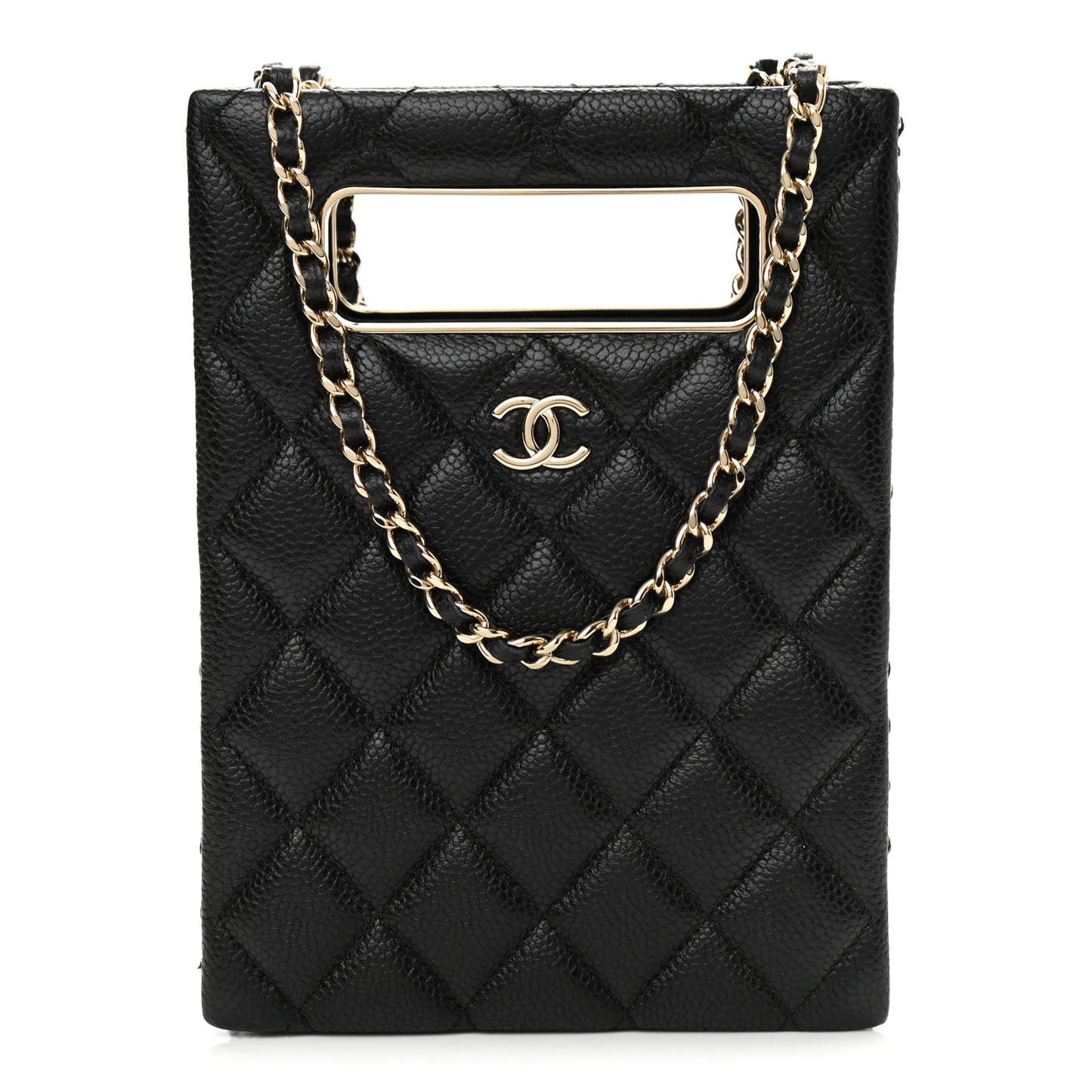 Caviar Quilted Evening Box Bag Black