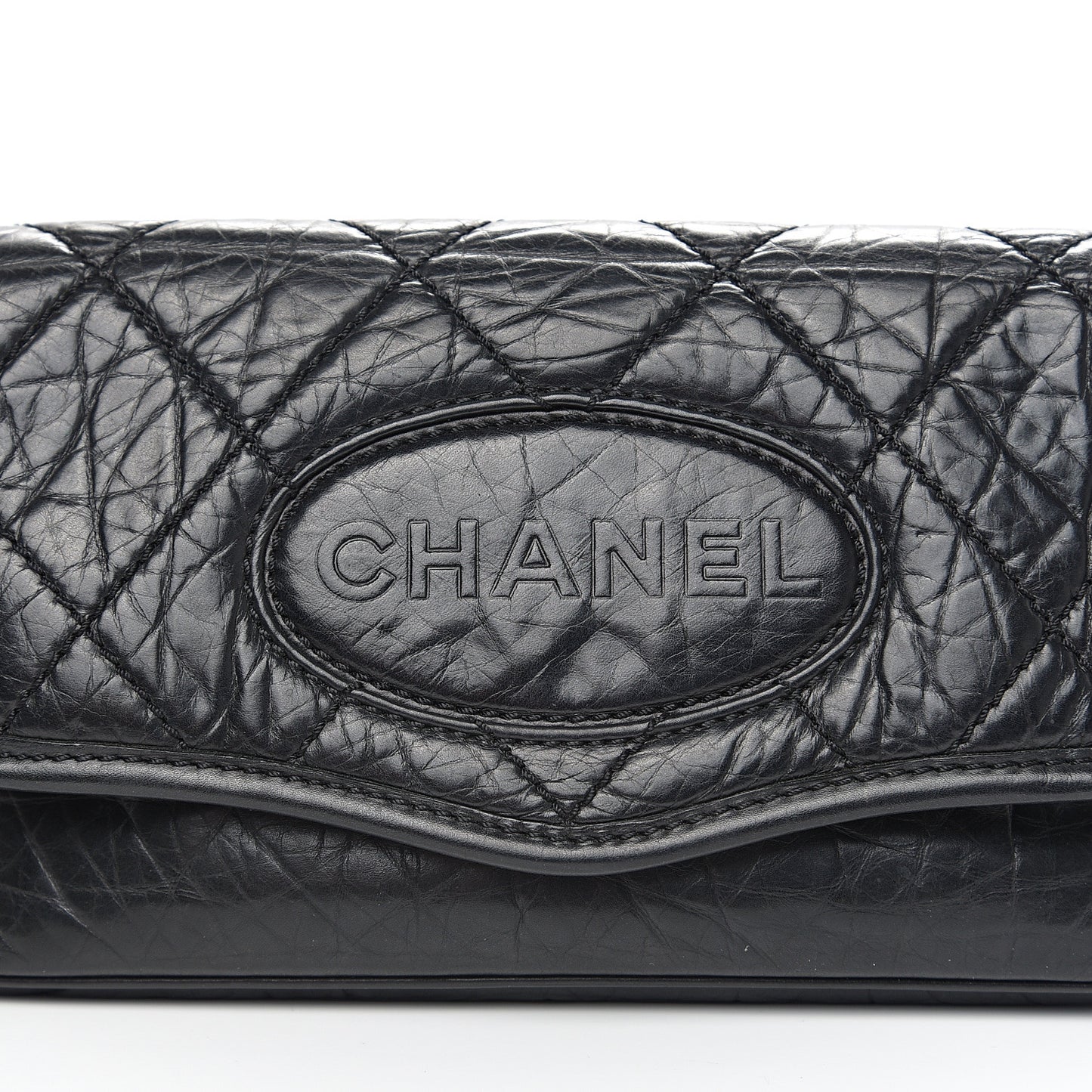 Distressed Lambskin Messenger Flap Bag Black