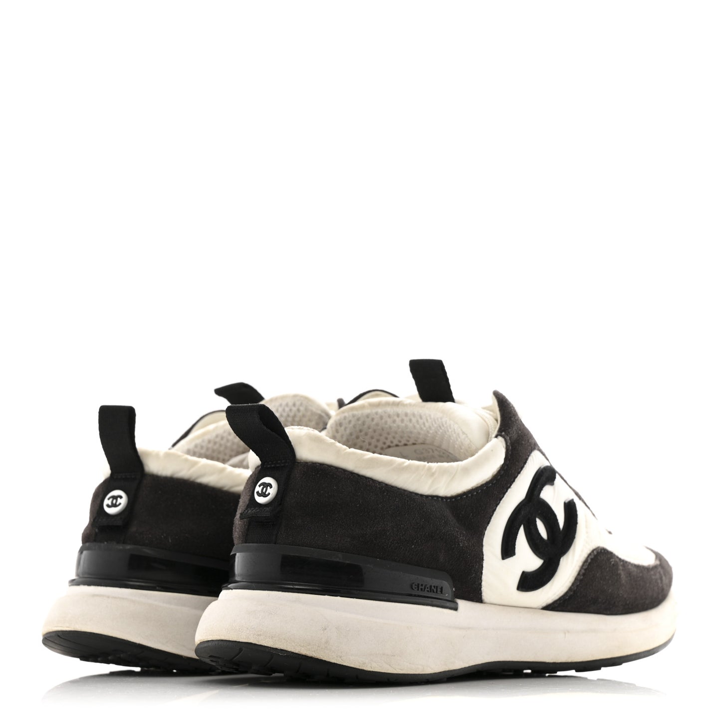 Nylon Suede Calfskin CC Sneakers 37 White Dark Grey