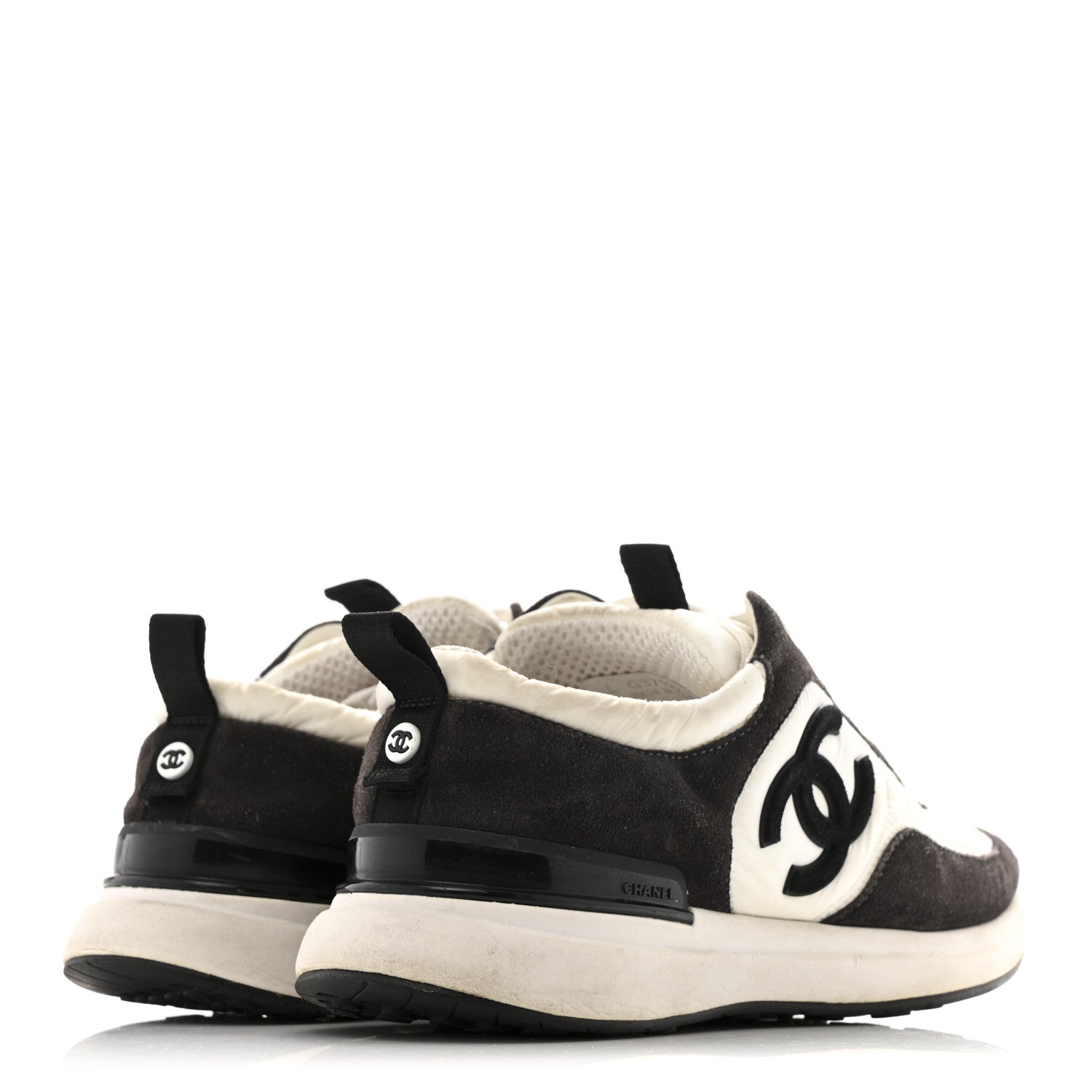 Chanel Nylon Suede Calfskin CC Sneakers 37 White Dark Grey 5 of 13