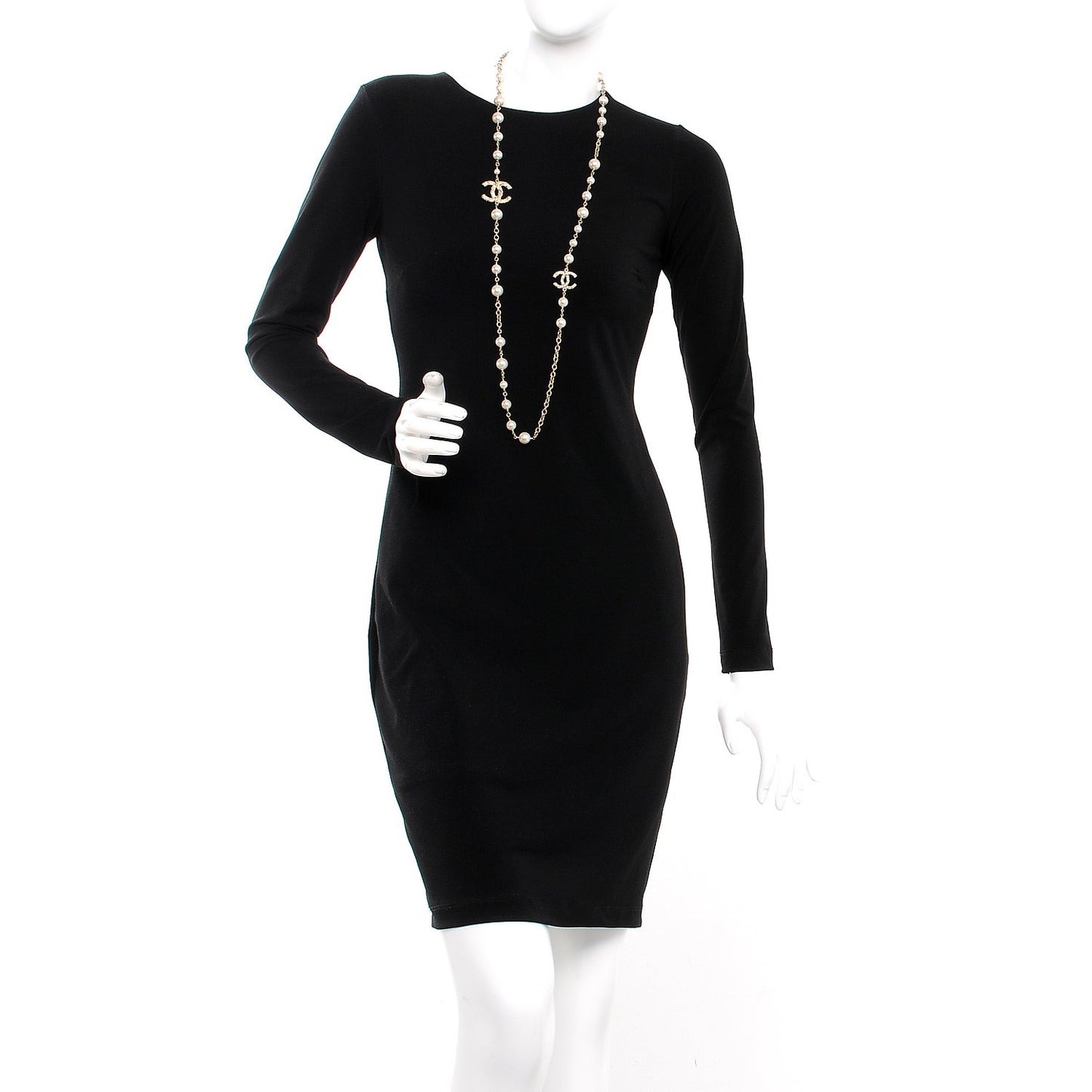 Graduated Pearl Crystal Twisted CC Long Necklace Gold