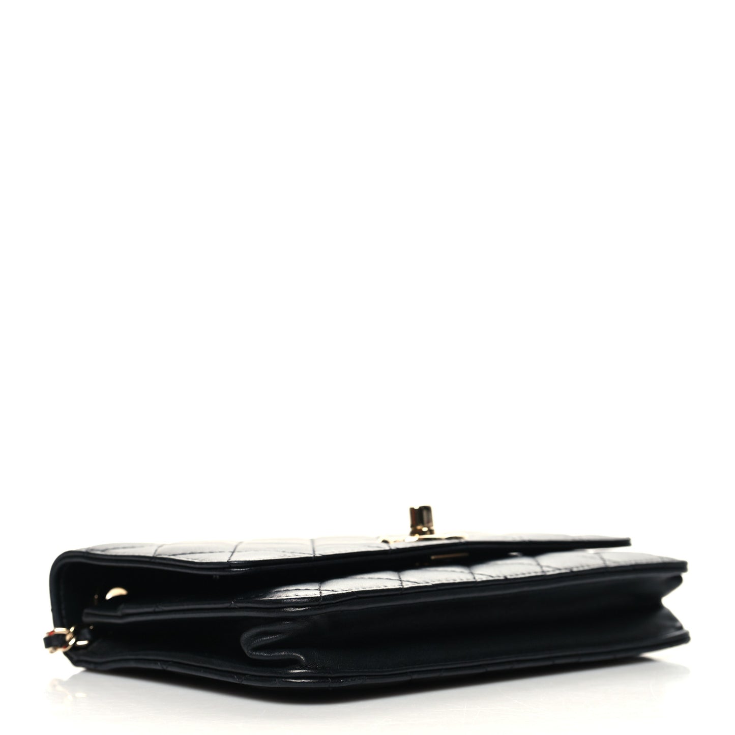 Lambskin Quilted Trendy CC Wallet On Chain WOC Black