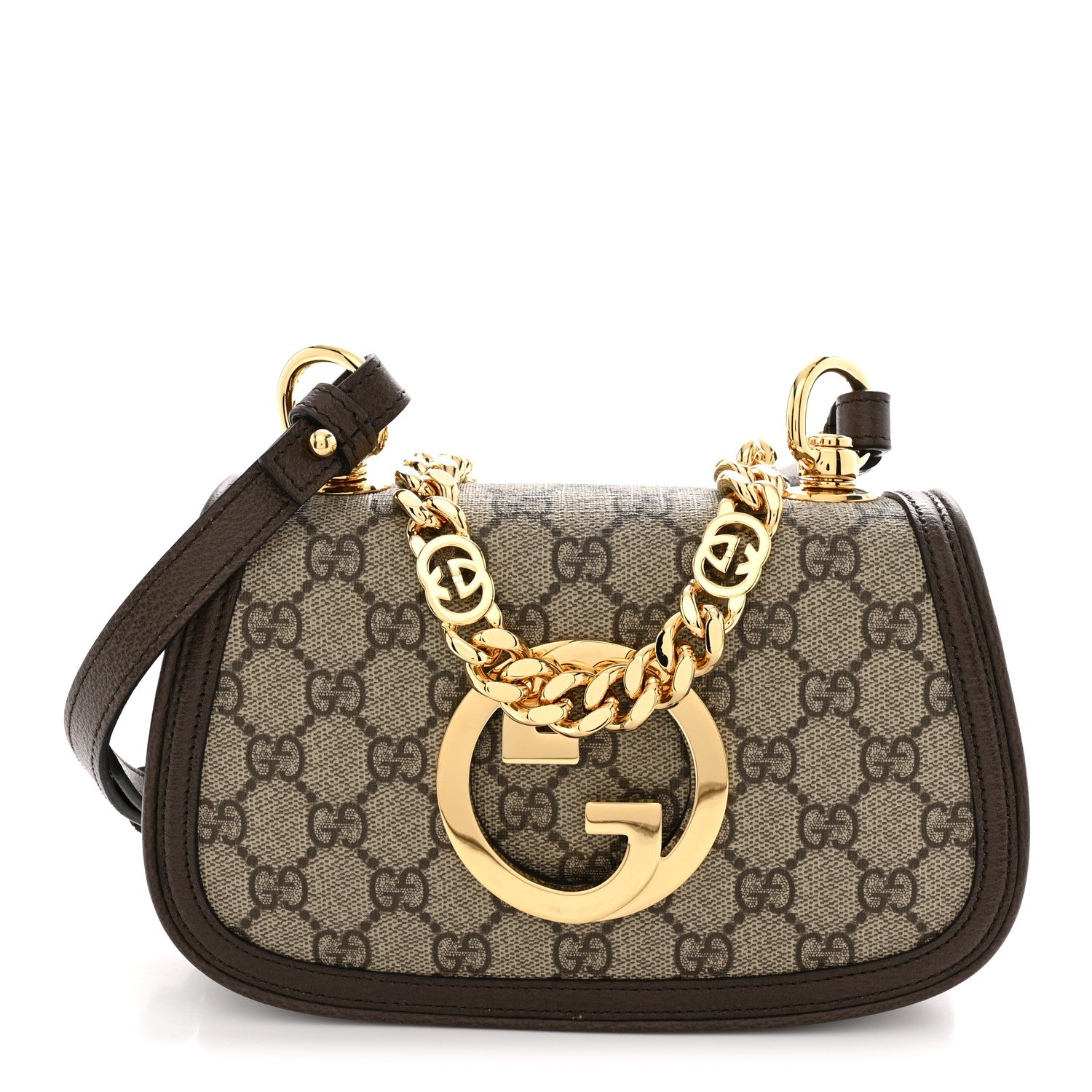 Gucci GG Supreme Monogram Textured Dollar Calfskin Mini Blondie Chain Shoulder Flap Bag Beige Ebony New Acero 1 of 10