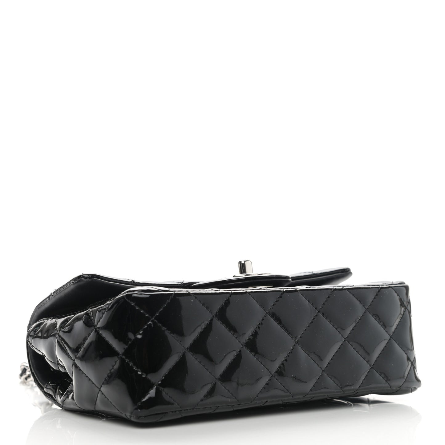 Patent Calfskin Quilted Mini Rectangular Flap Black