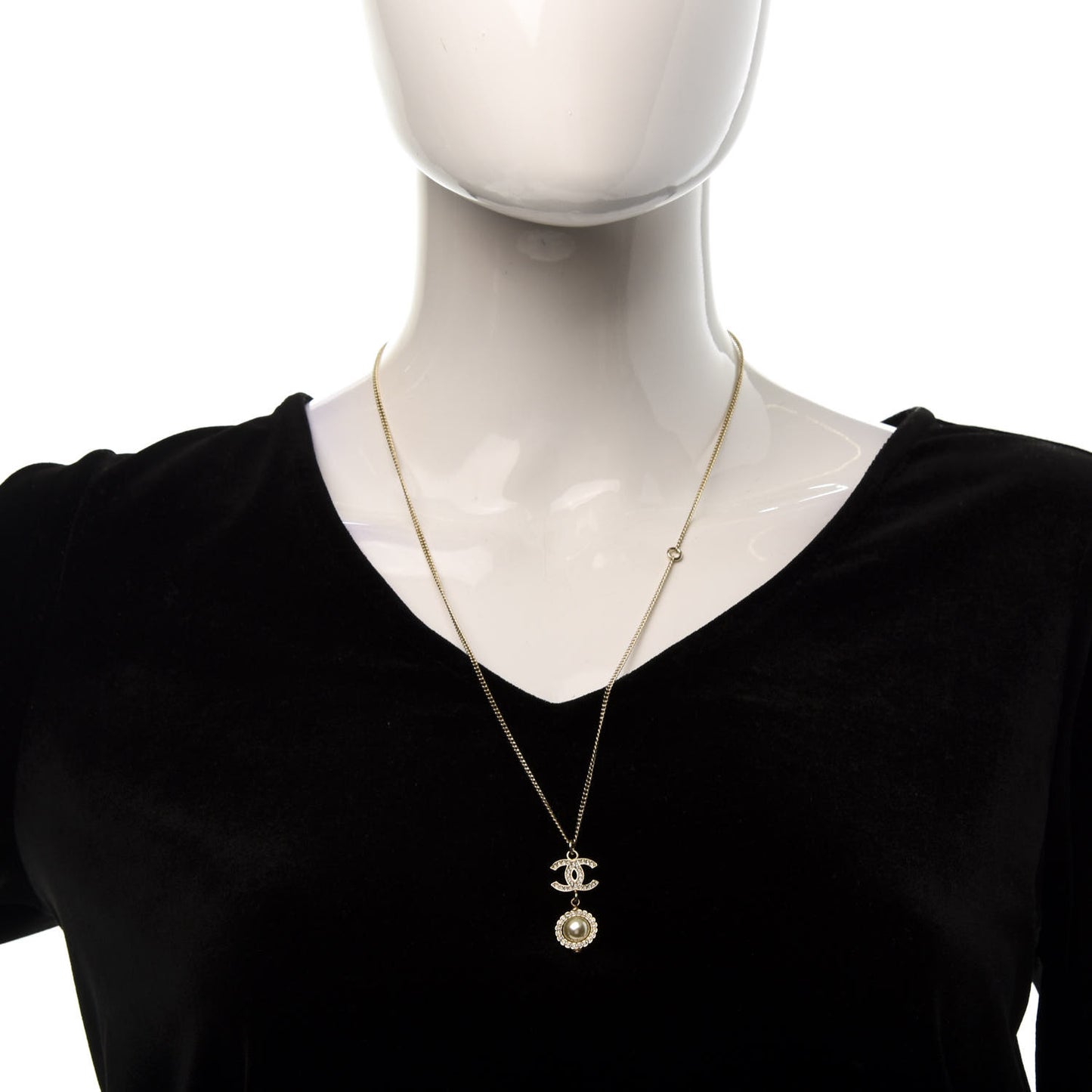 Crystal Pearl CC Lace Camellia Necklace Gold