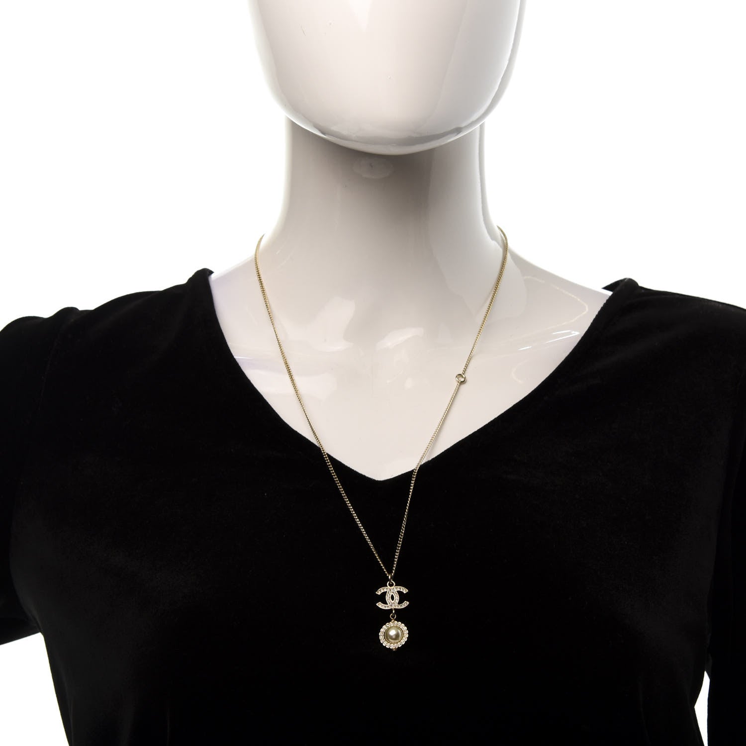 Chanel Crystal Pearl CC Lace Camellia Necklace Gold 2 of 6