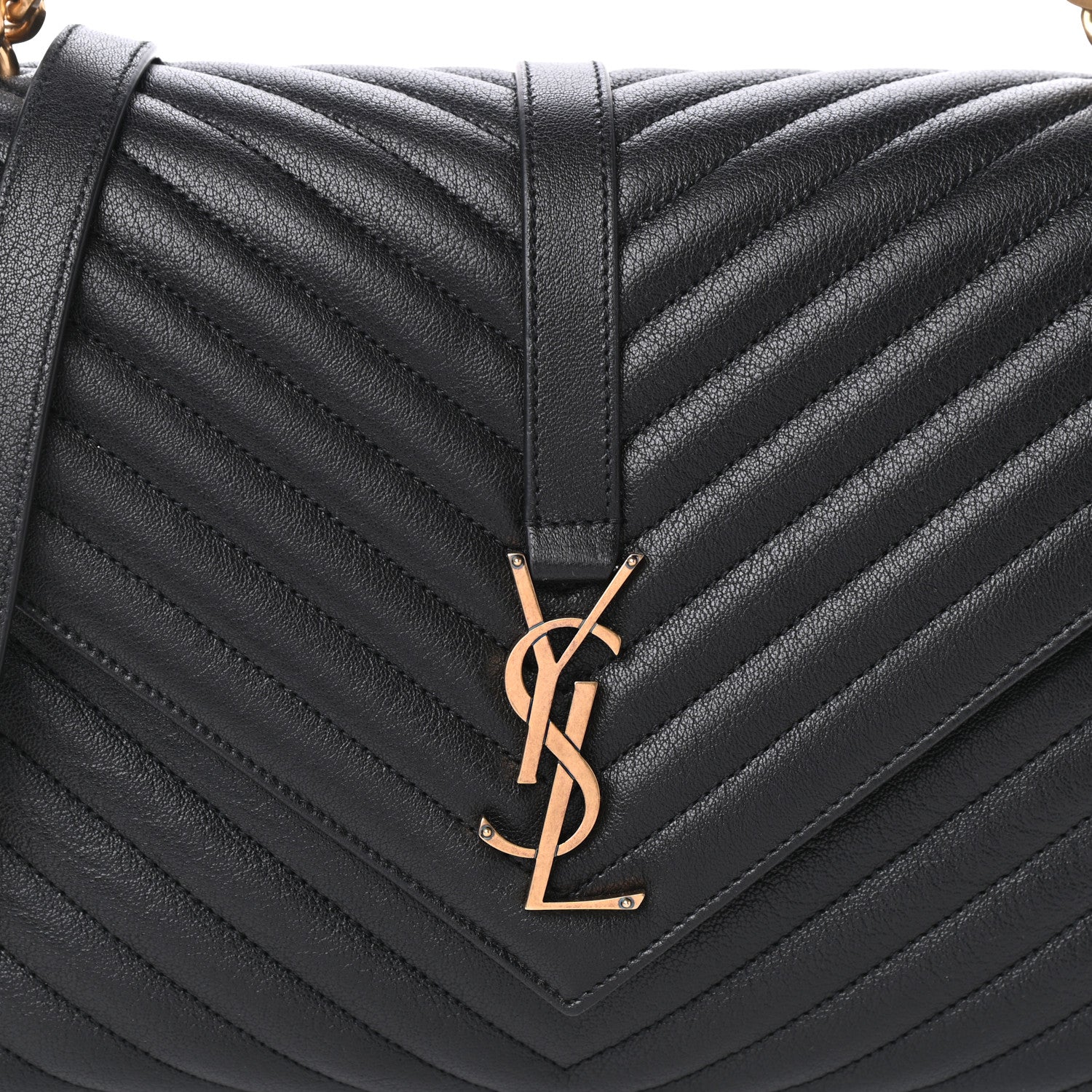 Saint Laurent Sheepskin Matelasse Chevron Monogram Large College Satchel Black 7 of 9