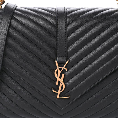 Saint Laurent Sheepskin Matelasse Chevron Monogram Large College Satchel Black 7 of 9