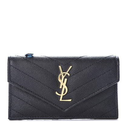 Saint Laurent Grain De Poudre Matelasse Chevron Monogram Compact Wallet Black 1 of 5