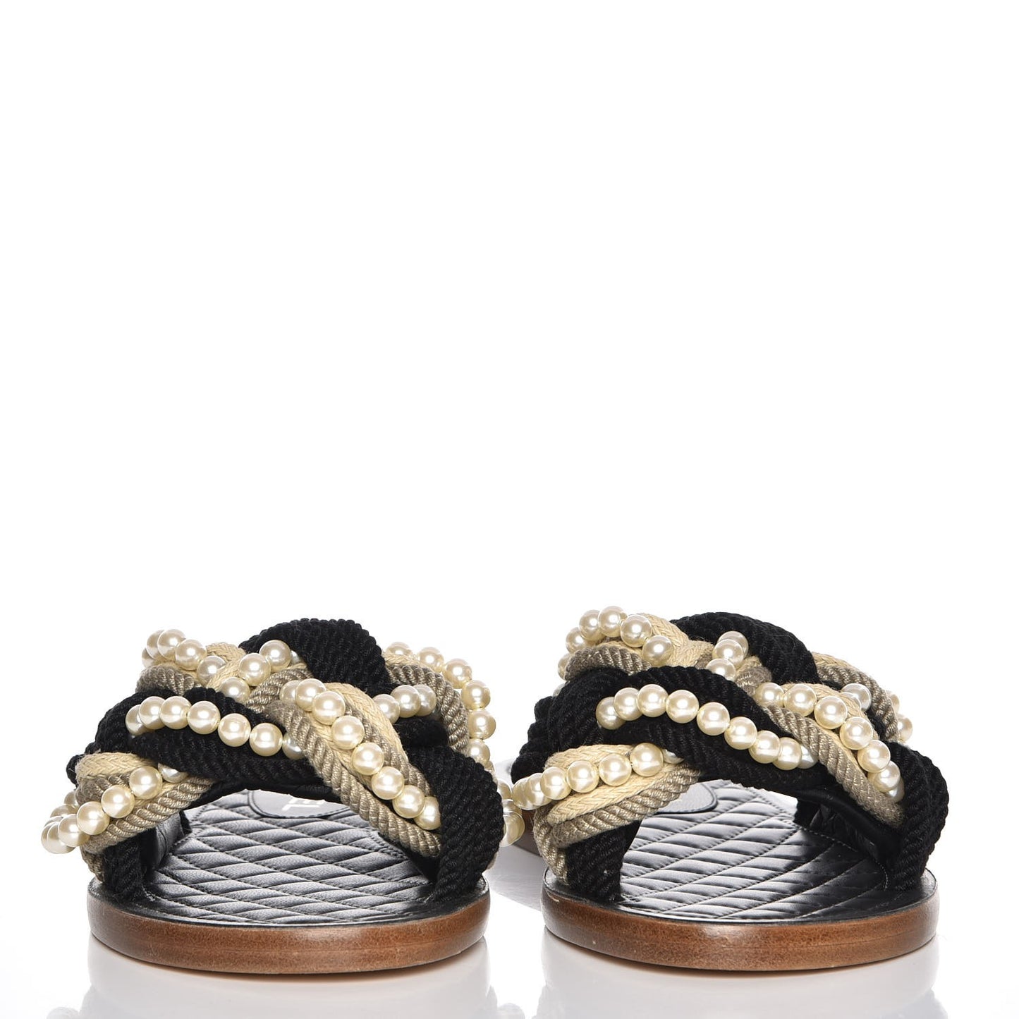 Lambskin Pearl Cord CC Mules 37 Black Beige