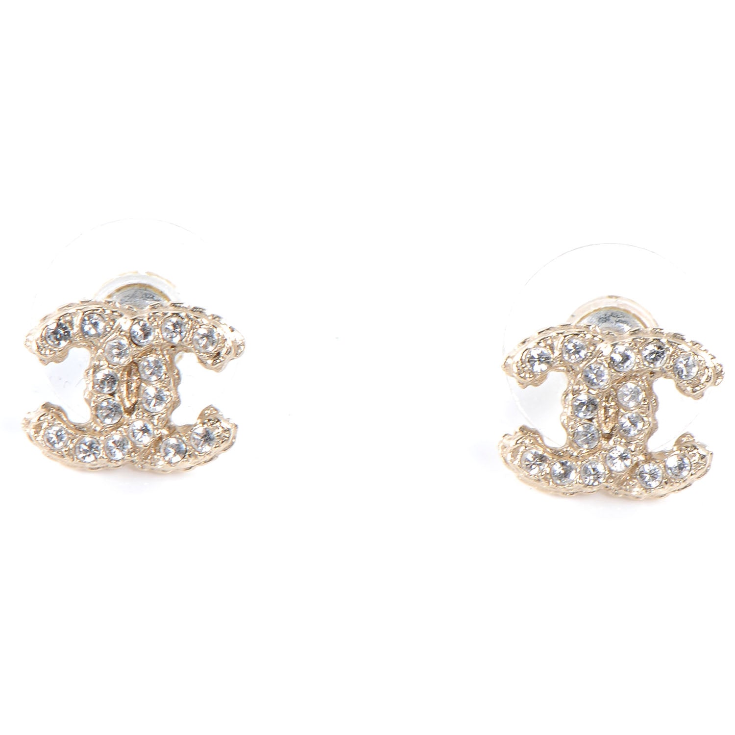 Chanel Crystal CC Pierced Earrings Gold 1 of 6
