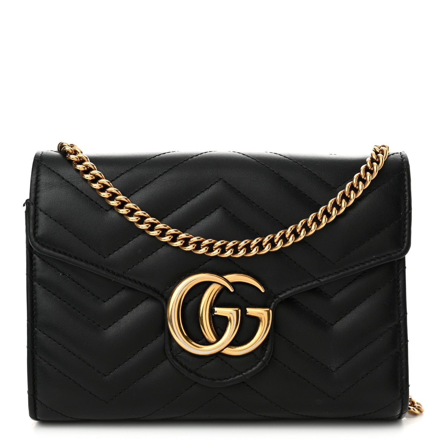 Gucci Calfskin Matelasse GG Marmont Chain Wallet Black 1 of 16