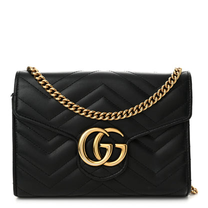 Gucci Calfskin Matelasse GG Marmont Chain Wallet Black 1 of 16