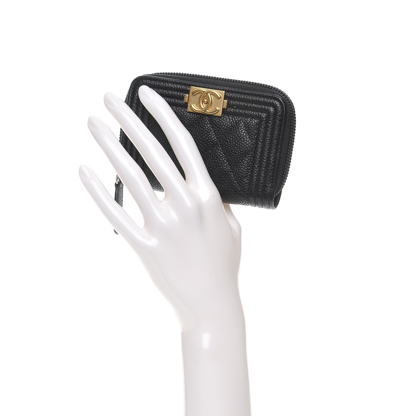 Caviar Quilted Boy Zip Around Coin Purse Wallet Black