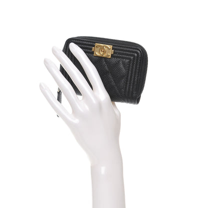 Chanel Caviar Quilted Boy Zip Around Coin Purse Wallet Black 2 of 9