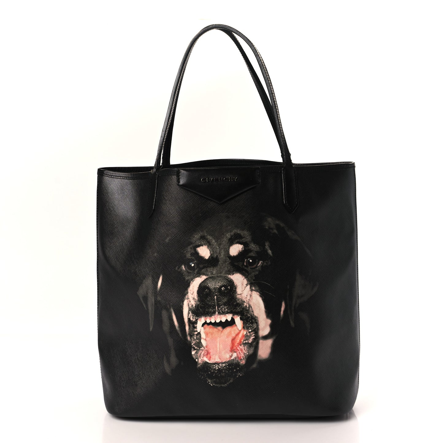 Textured Coated Canvas Rottweiler Print Antigona Tote Black