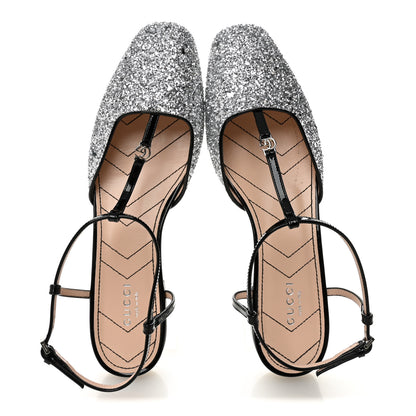 Gucci Calfskin Glitter Double G Slingback Flats 39 Silver Black 5 of 8