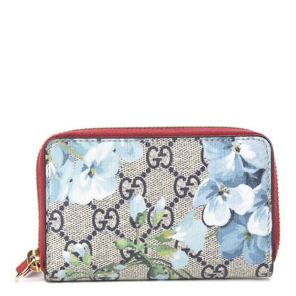 Gucci GG Supreme Monogram Blooms Zip Around Card Case Wallet Beige Blue Navy Hibiscus Red 1 of 5