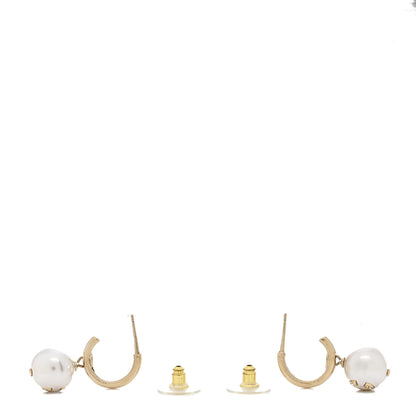 Chanel Pearl Crystal CC Drop Earrings Gold Pearly White 3 of 5