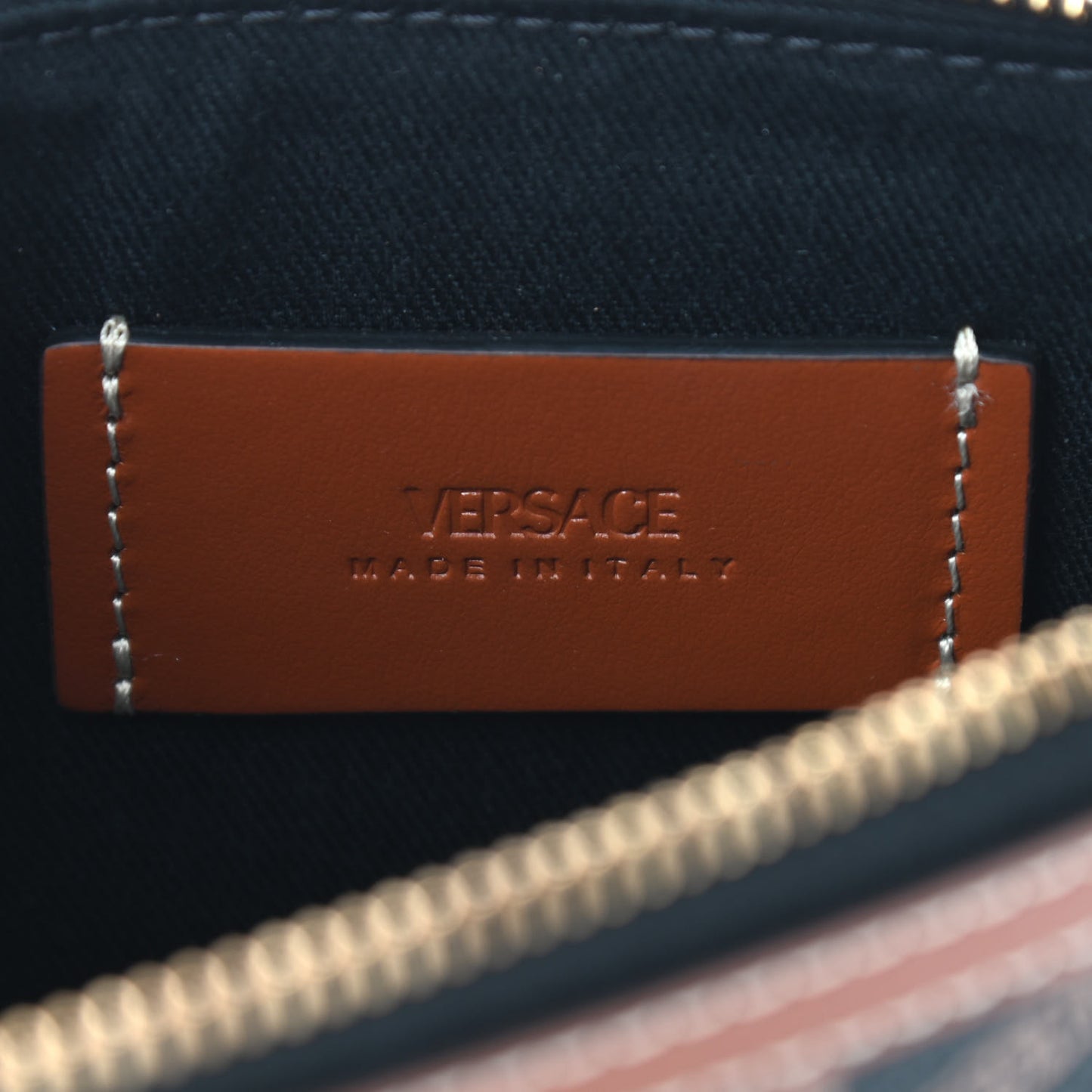 Coated Canvas Medium La Greca Signature Pouch Black Caramel