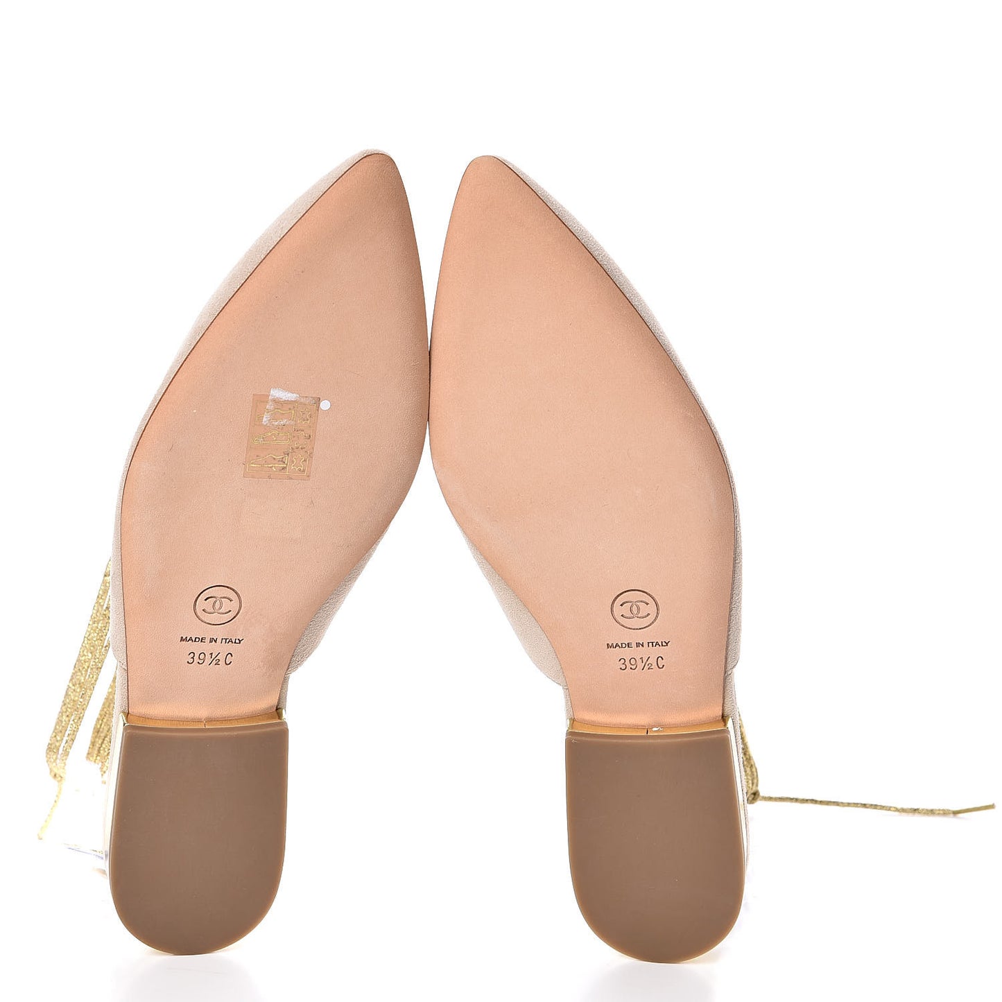 Suede Pointed Toe Mules 39.5 Beige Gold