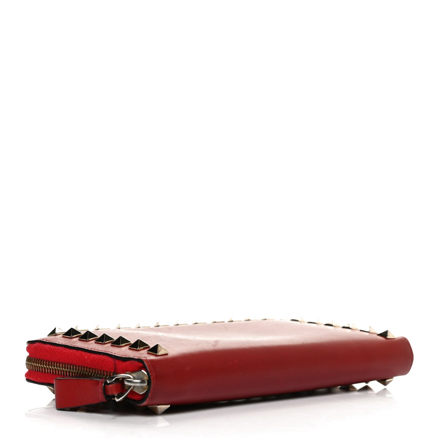 Calfskin Rockstud Zip Around Wallet Rosso Valentino