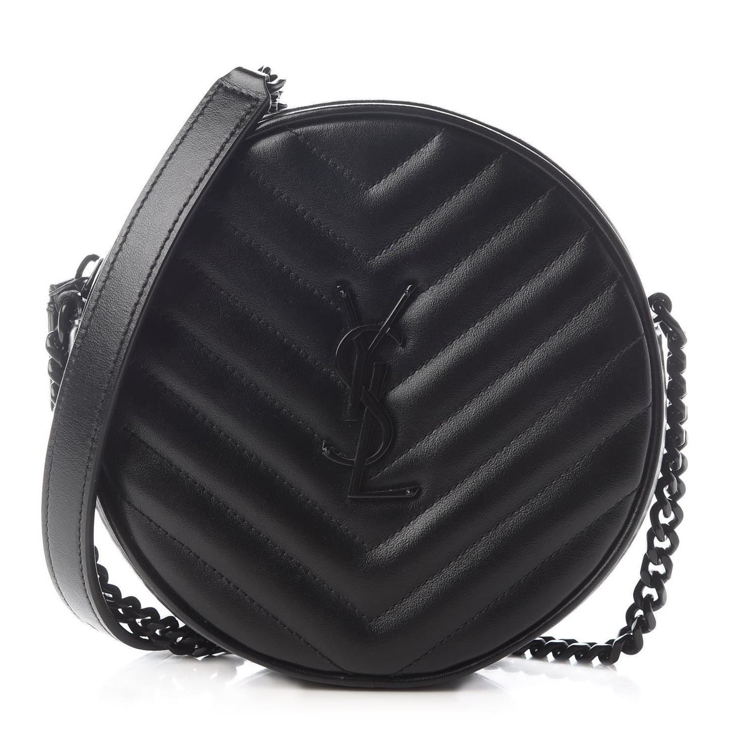 Calfskin Matelasse Chevron Round Vinyle Camera Bag Black