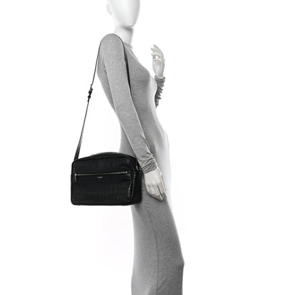 Saint Laurent Calfskin Crocodile Embossed Camp Camera Bag Black 2 of 11