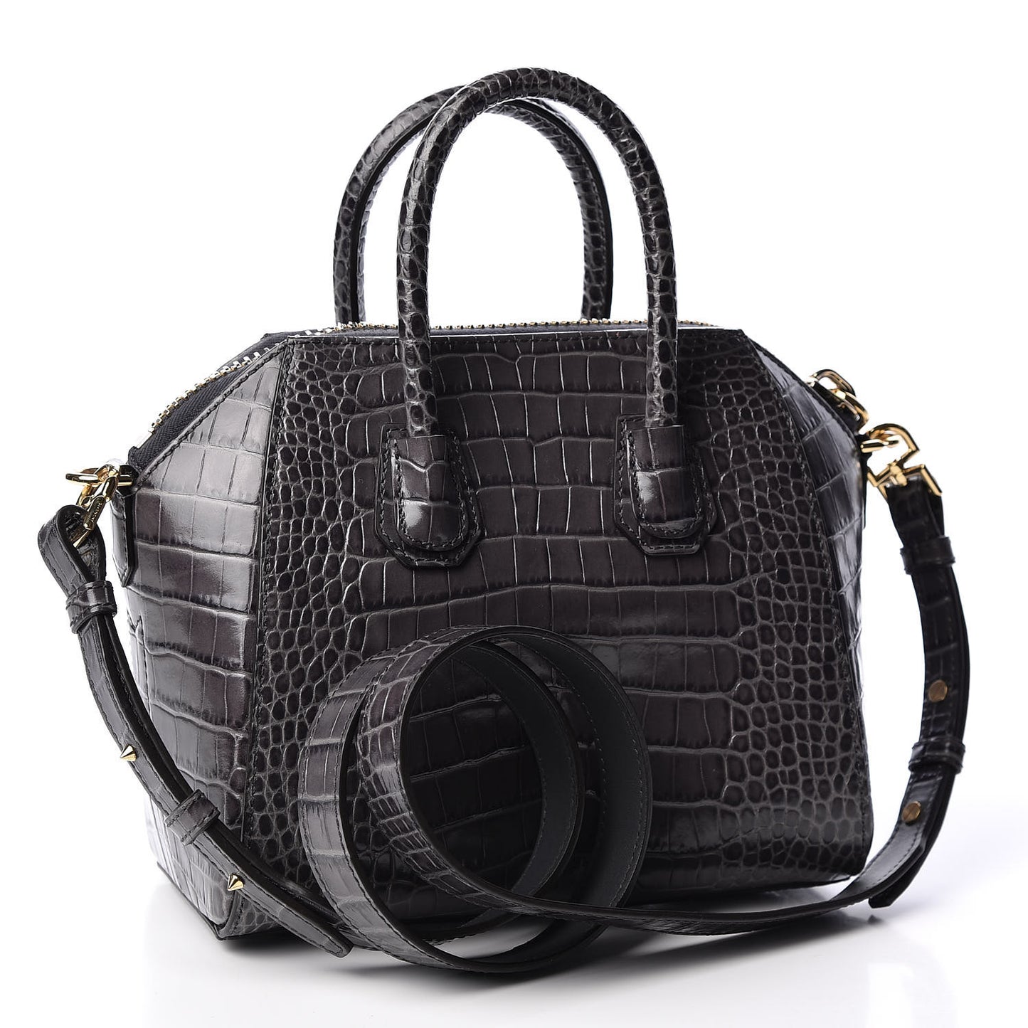 Calfskin Crocodile Embossed Mini Antigona Storm Grey
