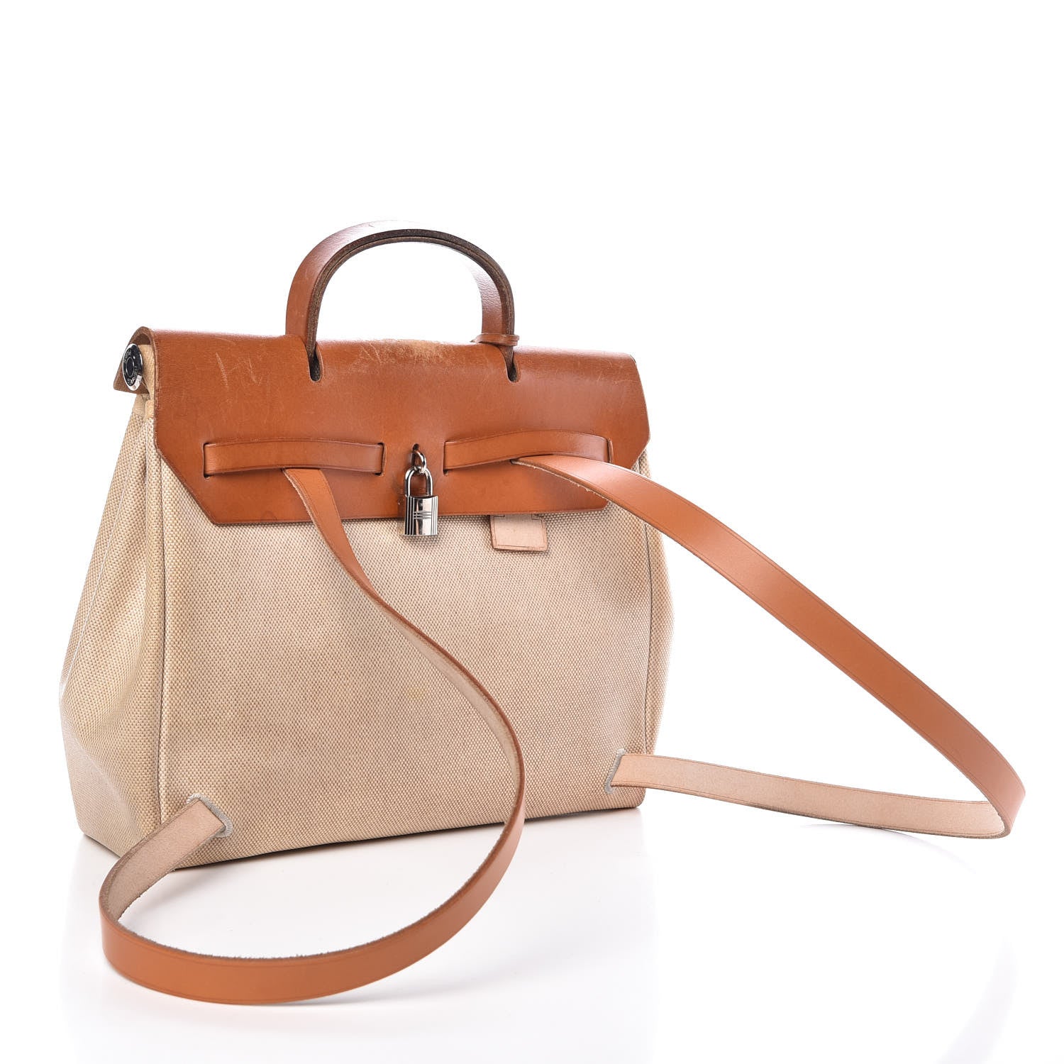 Hermes Toile Vache Calfskin Herbag 30 PM Backpack Natural 4 of 13