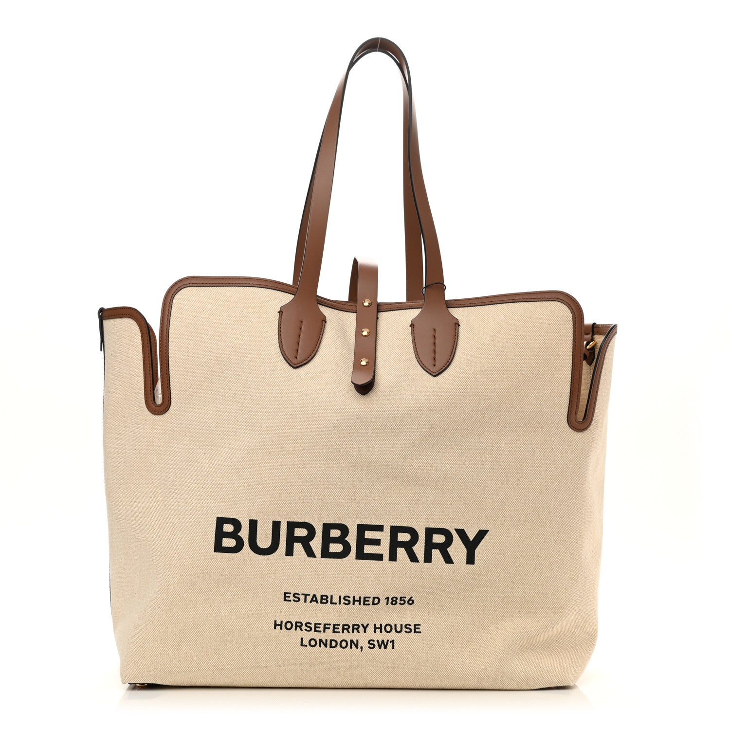 Burberry Cotton Canvas Calfskin Large Soft Belted Tote Bag Natural 3 of 11