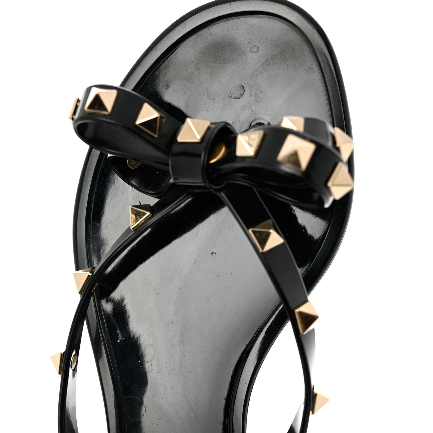PVC Jelly Rockstud Bow Thong Sandals 36 Black