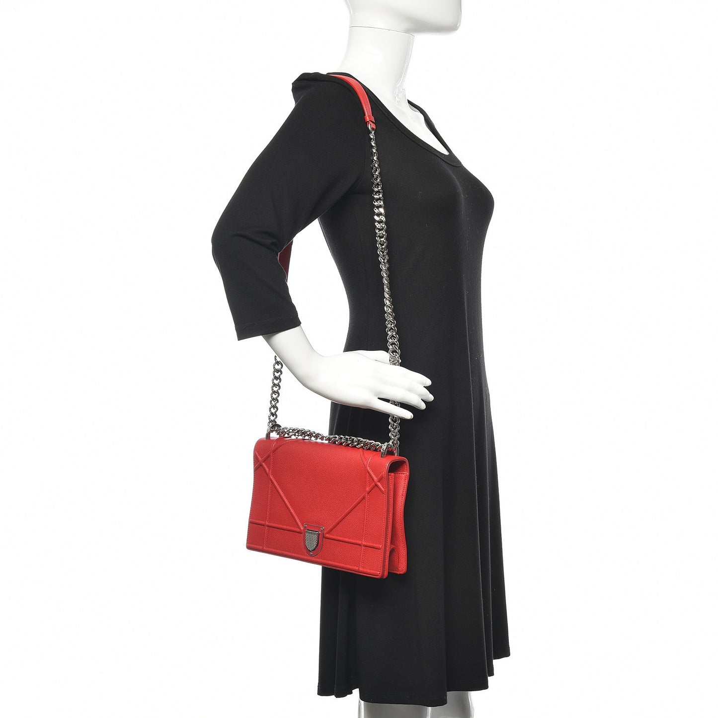 Grained Calfskin Medium Diorama Flap Bag Red